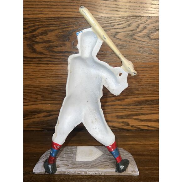 VINTAGE Painted Cast Iron Baseball Player Door Stop Midwest Importers 9.75" - Picture 4 of 7